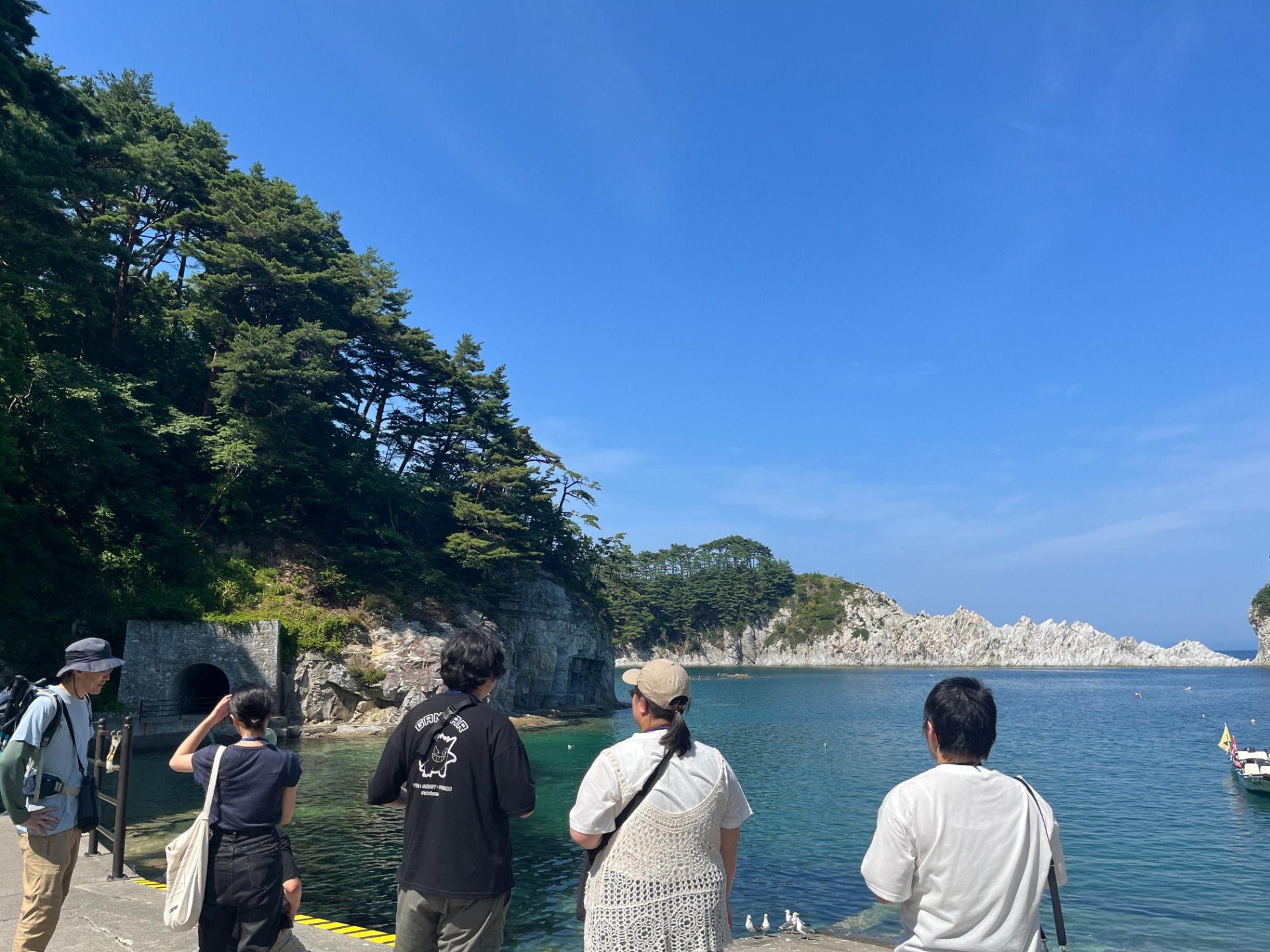 浄土ヶ浜を観察している学生
